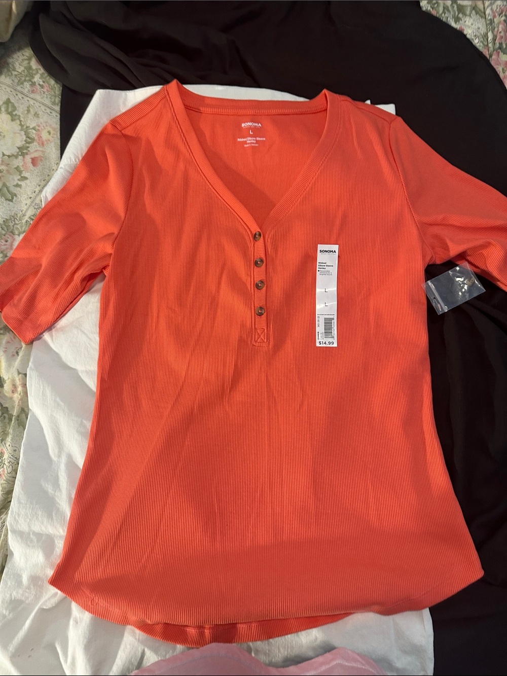 Sonoma Coral Orange Short-Sleeve Henley Top